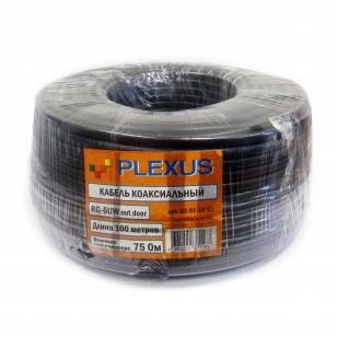 Коаксиальный кабель 75 Ом PLEXUS RG-6 с тросом: , черный , 100м